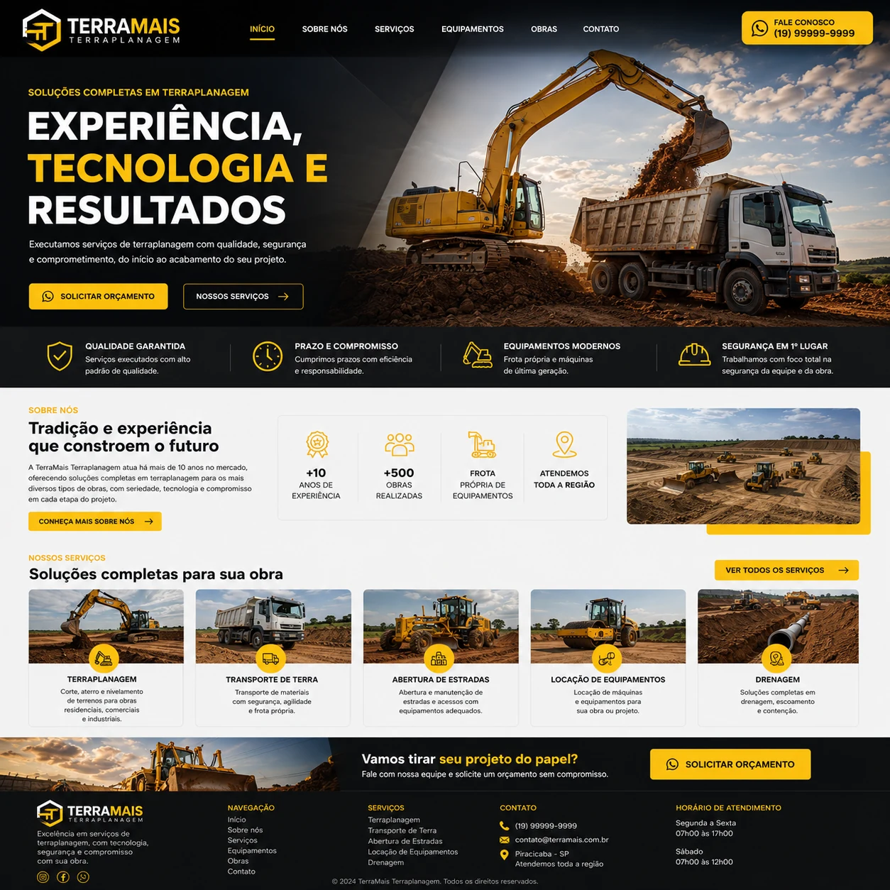 Exemplo de site profissional para empresa de terraplanagem